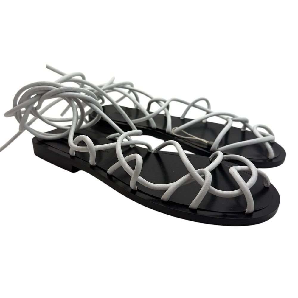 Khaite Lyon Lace-Up Flat Sandals In White Size 37
